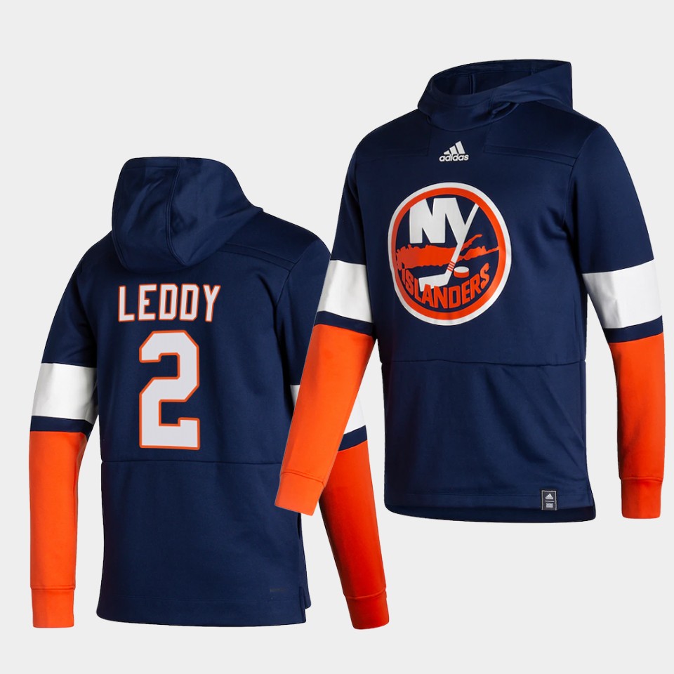 Men New York Islanders 2 Leddy Blue NHL 2021 Adidas Pullover Hoodie Jersey